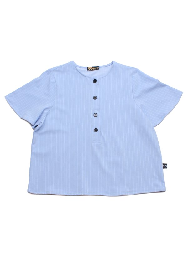 Vertical Stripes Button Top Ladies' Blouse BLUE
