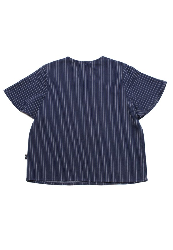 Vertical Stripes Button Top Ladies' Blouse NAVY