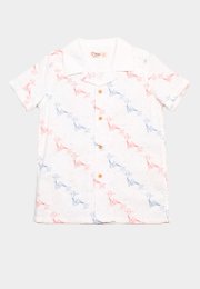 Origami Fish Short Sleeve Boy's Open Collar Shirt WHITE