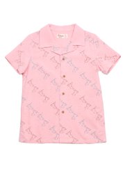 Origami Bird Short Sleeve Boy's Open Collar Shirt PINK