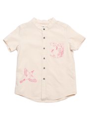Chinoiserie Prints Mandarin Collar Short Sleeve Boy's Shirt CREAM