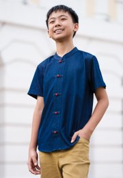 Oriental Premium Mandarin Collar Short Sleeve Boy's Shirt NAVY