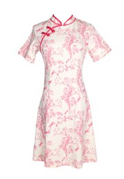 Chinoiserie Prints Cheongsam Inspired Ladies' Dress CREAM