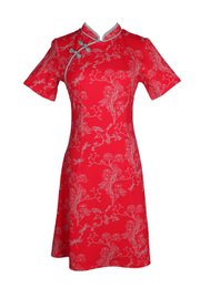 Chinoiserie Prints Cheongsam Inspired Ladies' Dress RED