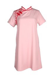 Sakura Embroidery Cheongsam Inspired Ladies' Flare Dress PINK