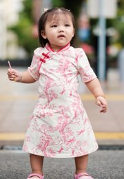 Chinoiserie Prints Cheongsam Inspired Girl's Dress CREAM