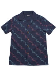 Origami Fish Short Sleeve Men's Open Collar Shirt NAVY