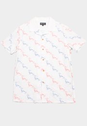 Origami Fish Short Sleeve Men's Open Collar Shirt WHITE