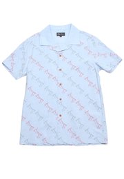 Origami Bird Short Sleeve Men's Open Collar Shirt BLUE