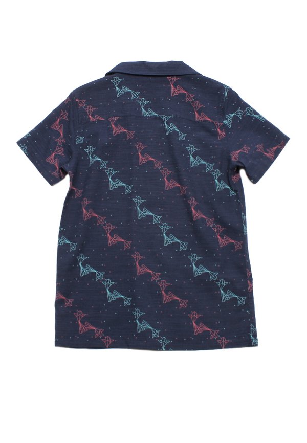Origami Fish Short Sleeve Boy's Open Collar Shirt NAVY