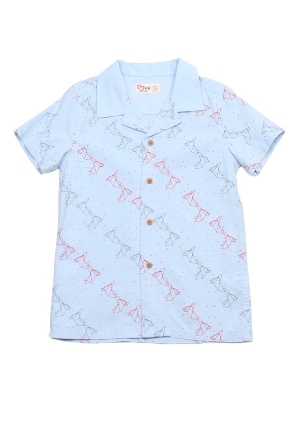 Origami Bird Short Sleeve Boy's Open Collar Shirt BLUE