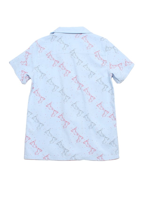 Origami Bird Short Sleeve Boy's Open Collar Shirt BLUE