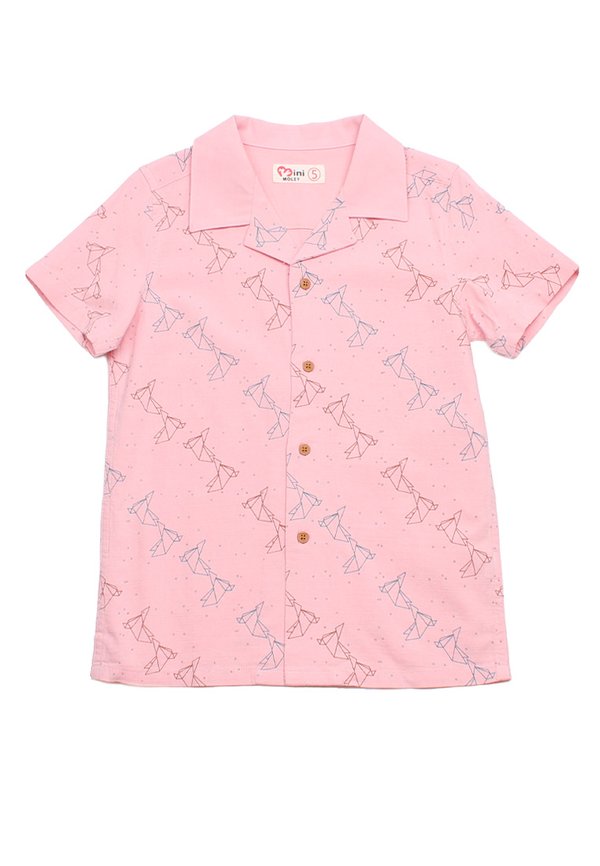 Origami Bird Short Sleeve Boy's Open Collar Shirt PINK