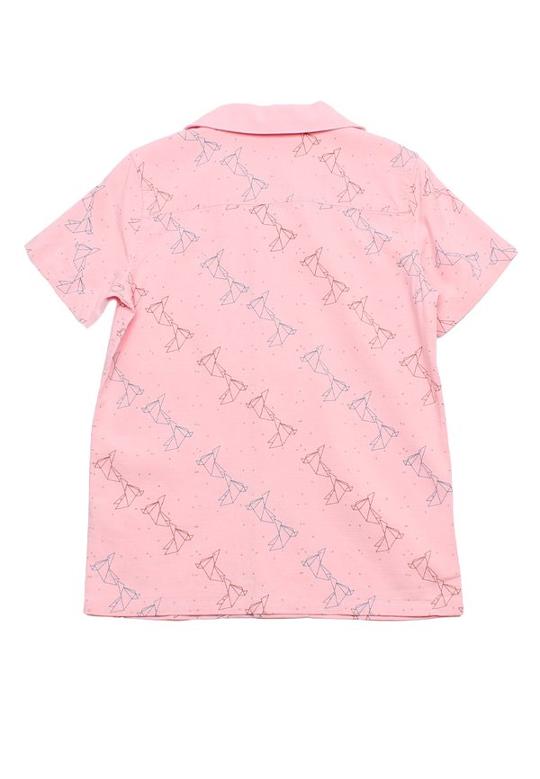 Origami Bird Short Sleeve Boy's Open Collar Shirt PINK