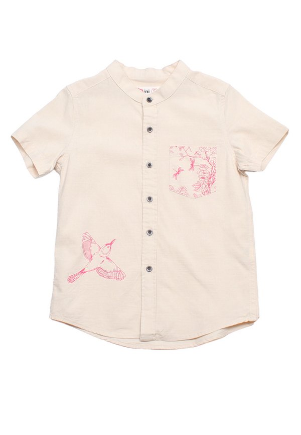 Chinoiserie Prints Mandarin Collar Short Sleeve Boy's Shirt CREAM
