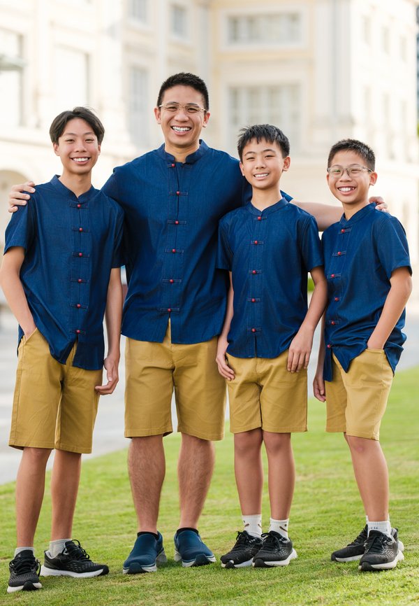 Oriental Premium Mandarin Collar Short Sleeve Boy's Shirt NAVY