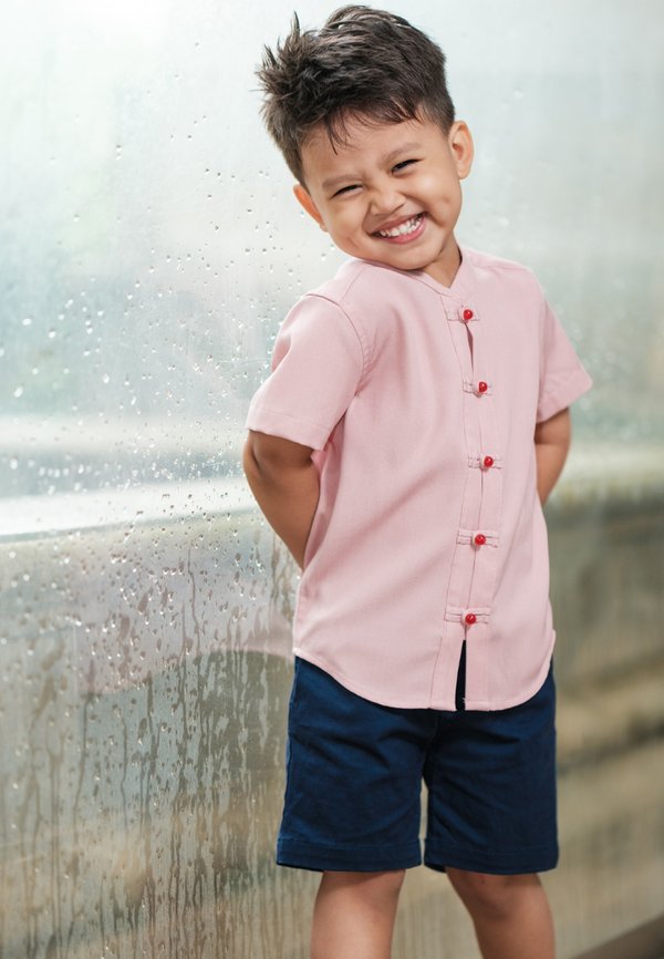 Oriental Premium Mandarin Collar Short Sleeve Boy's Shirt PINK