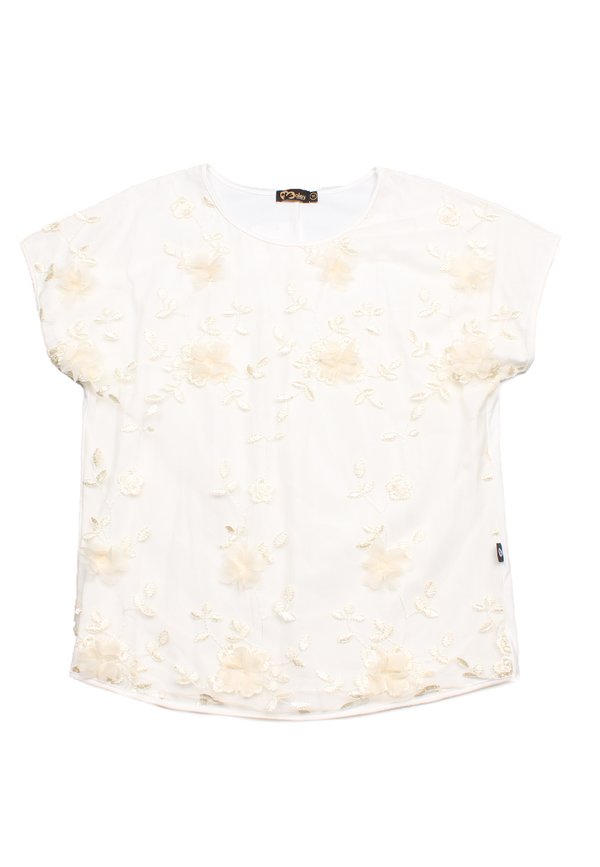Floral Tulle Premium Ladies' Blouse CREAM