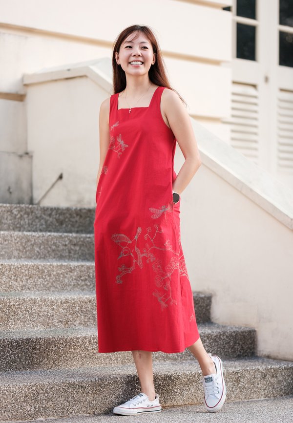 Chinoiserie Prints Ladies' 2 Way Premium Dress RED