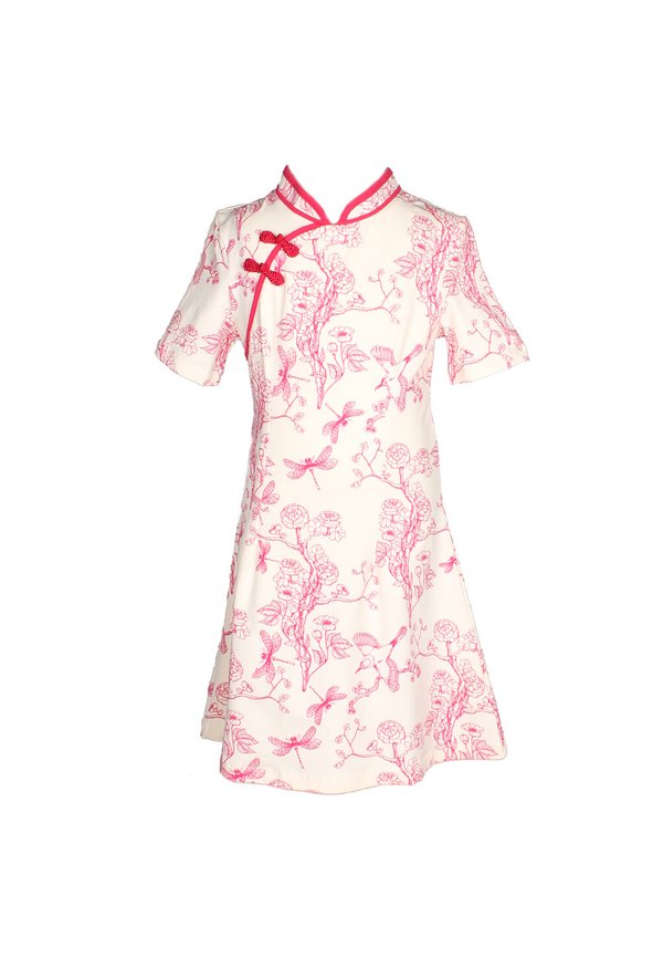Chinoiserie Prints Cheongsam Inspired Girl's Dress CREAM