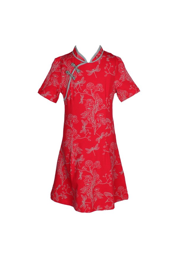 Chinoiserie Prints Cheongsam Inspired Girl's Dress RED