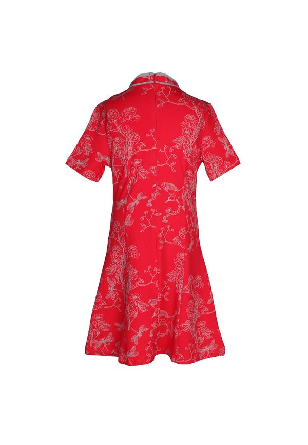 Chinoiserie Prints Cheongsam Inspired Girl's Dress RED