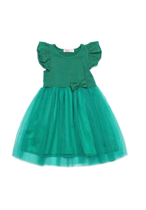 Classic Stripe Tulle Girl's Bubble Dress GREEN