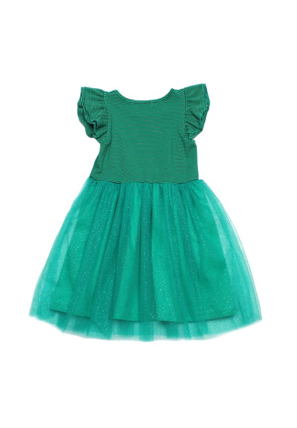 Classic Stripe Tulle Girl's Bubble Dress GREEN