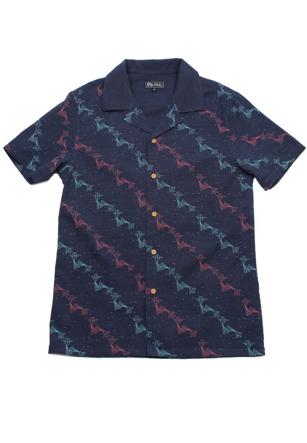 Origami Fish Short Sleeve Men's Open Collar Shirt NAVY