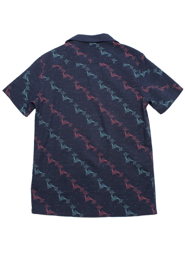 Origami Fish Short Sleeve Men's Open Collar Shirt NAVY