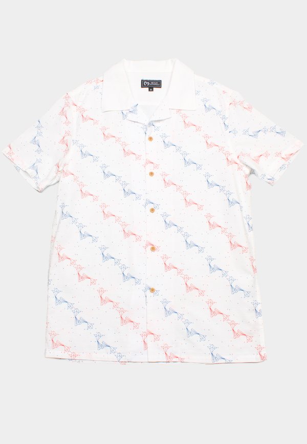 Origami Fish Short Sleeve Men's Open Collar Shirt WHITE