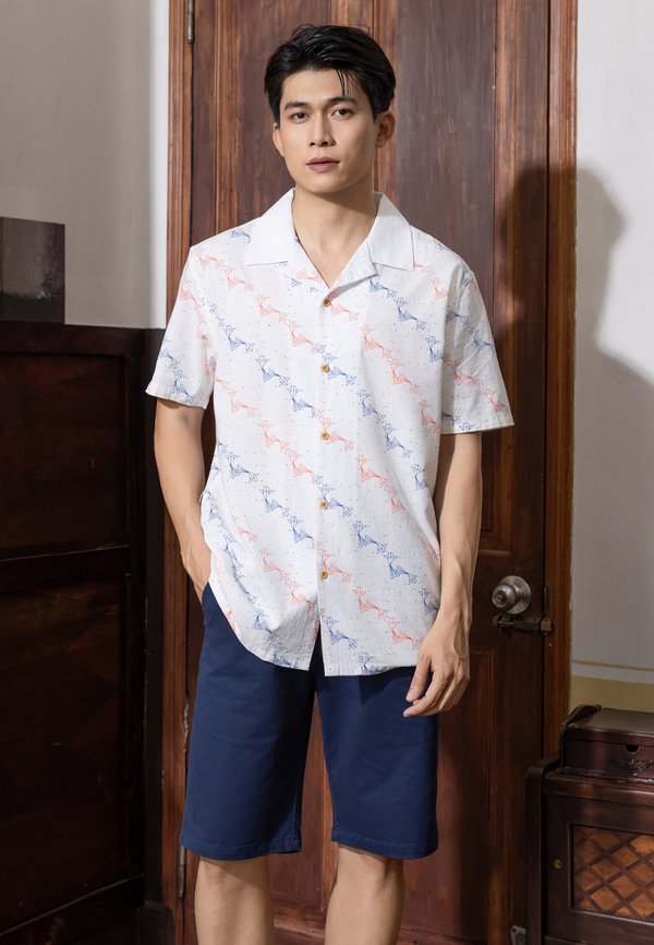 Origami Fish Short Sleeve Men's Open Collar Shirt WHITE