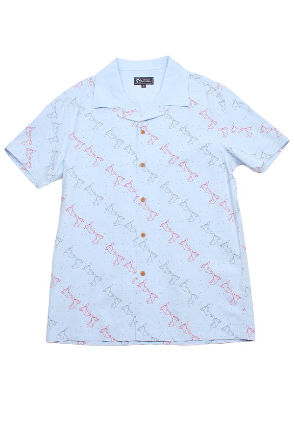 Origami Bird Short Sleeve Men's Open Collar Shirt BLUE