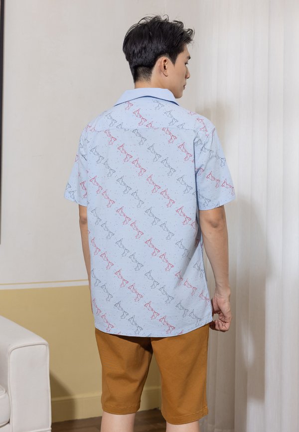 Origami Bird Short Sleeve Men's Open Collar Shirt BLUE