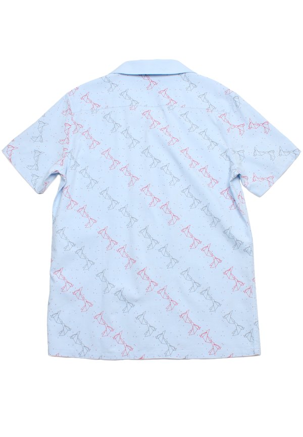 Origami Bird Short Sleeve Men's Open Collar Shirt BLUE