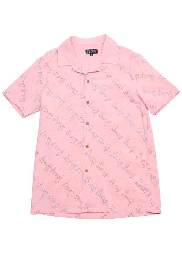 Origami Bird Short Sleeve Men's Open Collar Shirt PINK