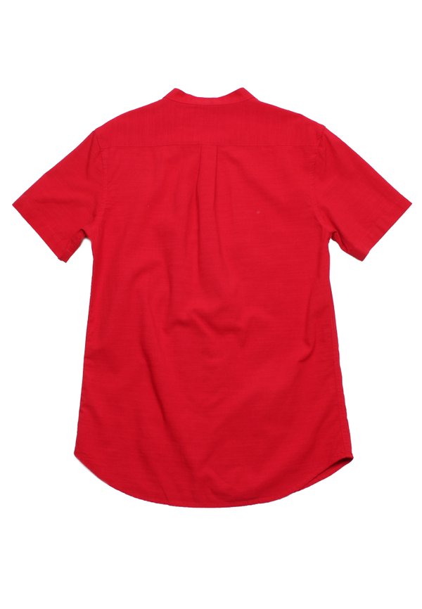 Chinoiserie Prints Mandarin Collar Short Sleeve Men's Shirt RED