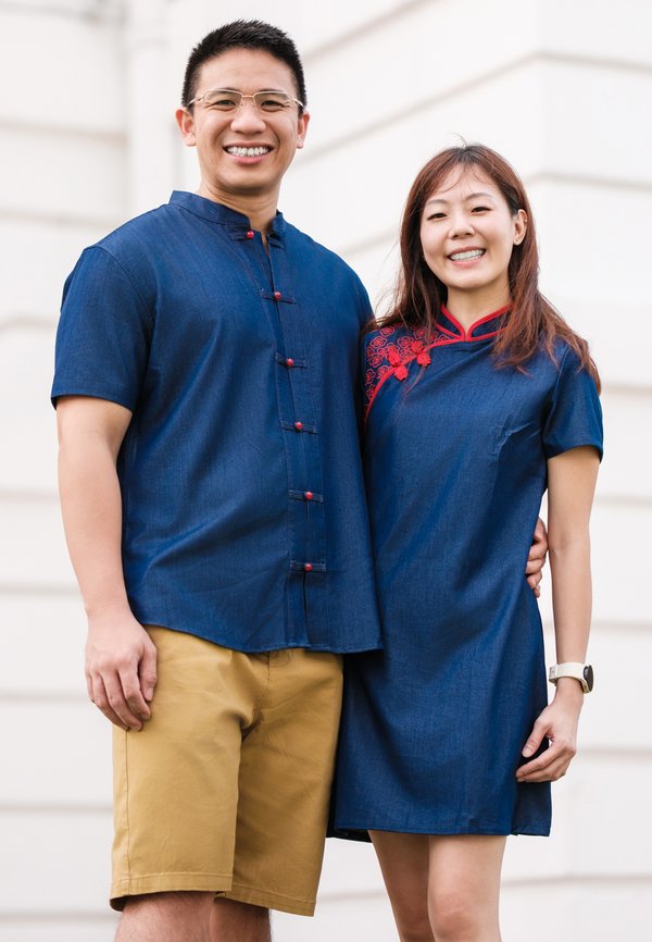 Oriental Premium Mandarin Collar Short Sleeve Men's Shirt NAVY