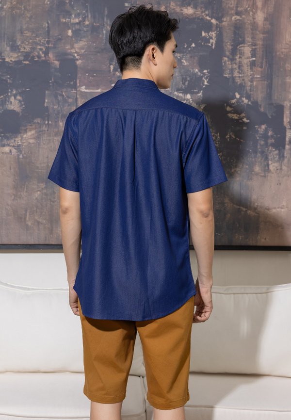 Oriental Premium Mandarin Collar Short Sleeve Men's Shirt NAVY