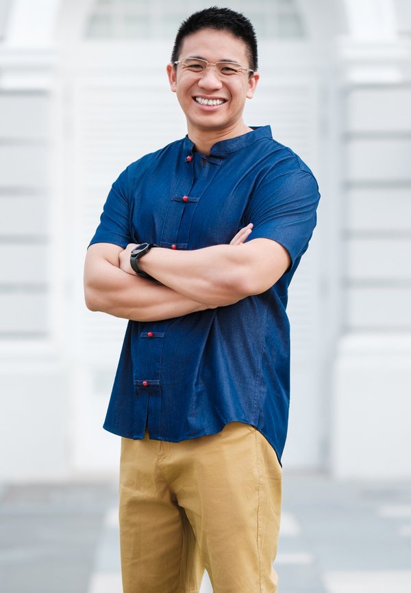 Oriental Premium Mandarin Collar Short Sleeve Men's Shirt NAVY