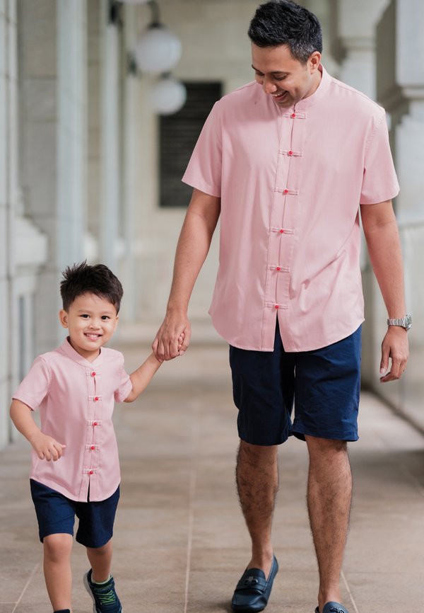 Oriental Premium Mandarin Collar Short Sleeve Men's Shirt PINK