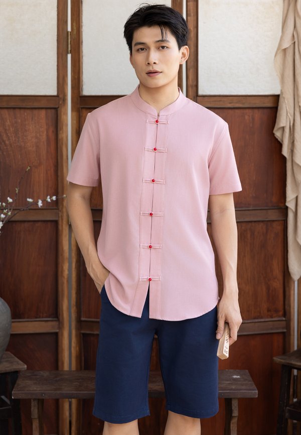Oriental Premium Mandarin Collar Short Sleeve Men's Shirt PINK