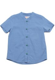 Oriental Linen Premium Mandarin Collar Short Sleeve Boy's Shirt BLUE