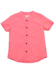 Oriental Linen Premium Mandarin Collar Short Sleeve Boy's Shirt RED