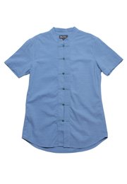 Oriental Linen Premium Mandarin Collar Short Sleeve Men's Shirt BLUE