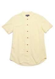 Oriental Linen Premium Mandarin Collar Short Sleeve Men's Shirt YELLOW