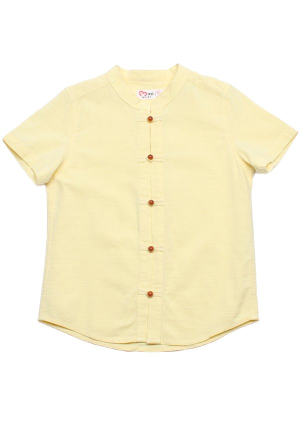 Oriental Linen Premium Mandarin Collar Short Sleeve Boy's Shirt YELLOW
