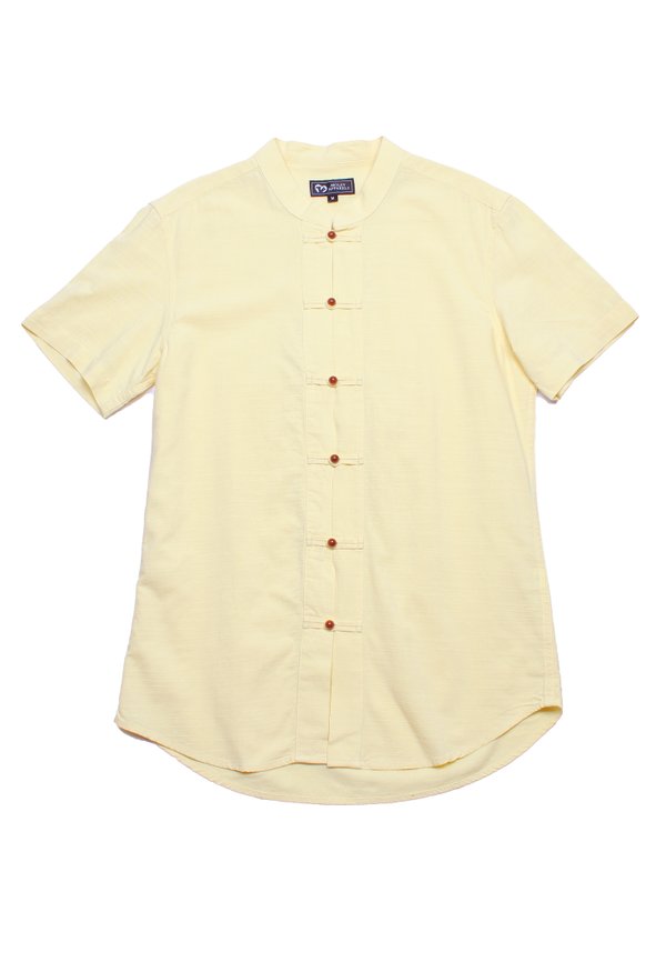 Oriental Linen Premium Mandarin Collar Short Sleeve Men's Shirt YELLOW