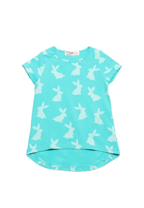 Bunny Print Girl's T-Shirt CYAN