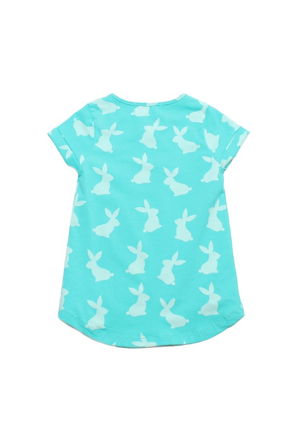 Bunny Print Girl's T-Shirt CYAN